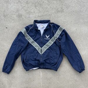 Vintage U.S Air Force Skilkraft PTU Jacket Sz M Windbreaker Hood Reflective Blue